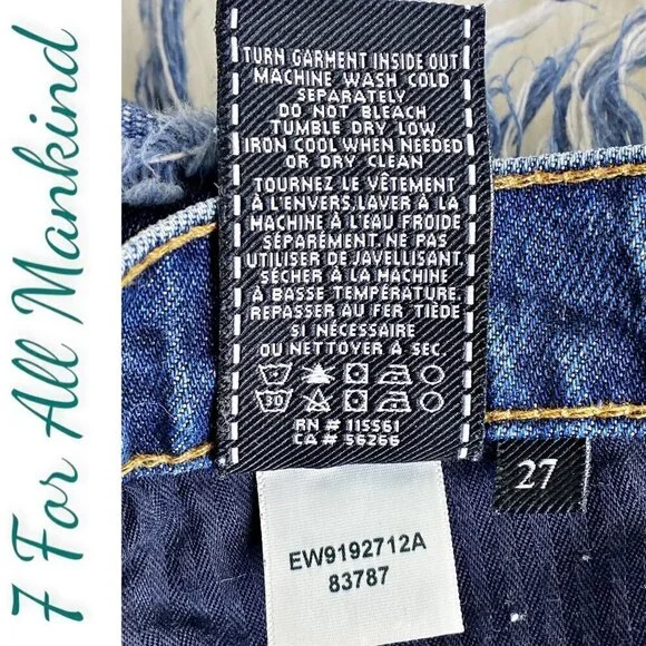 7 FOR ALL‎ MANKIND Raw Fringe Hem Denim Mini Skirt, Size 27 - Picture 8 of 10
